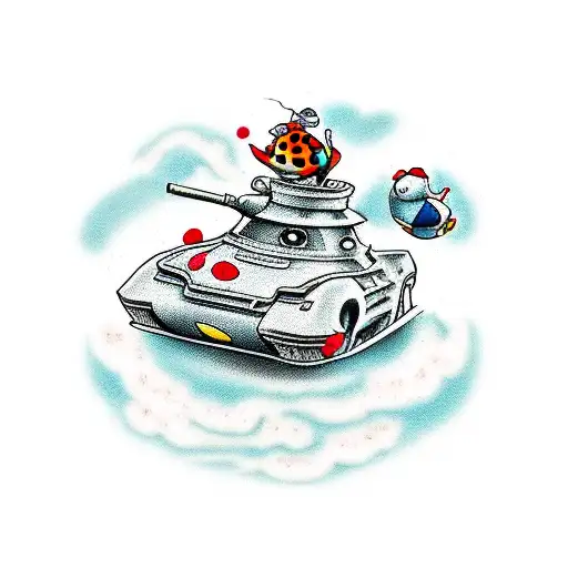 Cartoon Tank With Rubber Duck And Ladybug Driving