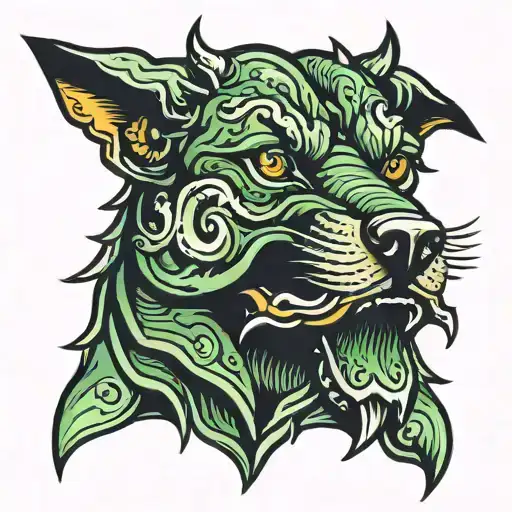 Black And Green Cerberus Head