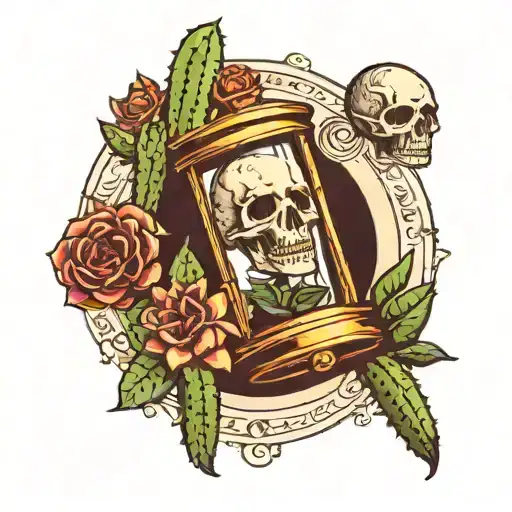 Cactus In An Hourglass With A Skull
