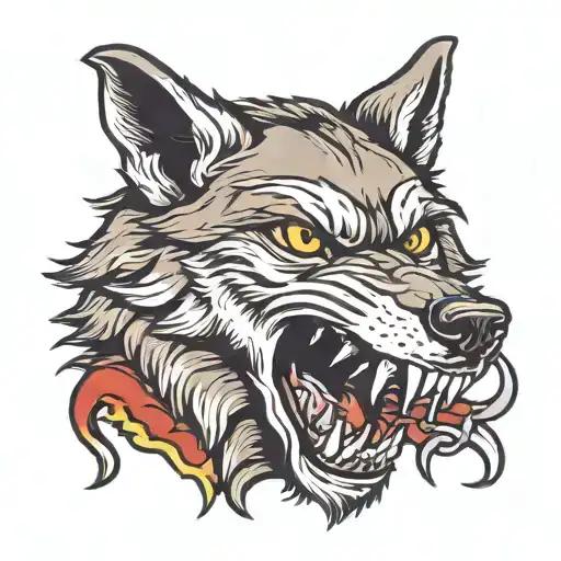 Wolf With Sword In Mouth Open