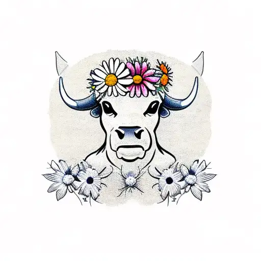Bull Horns Wrapped With A Daisy Flower Crown