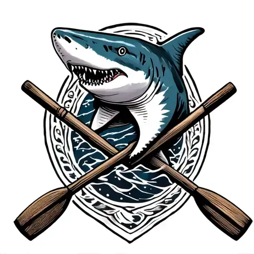 Shark And Crossed Rowing Oars Intertwined