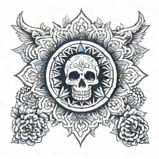 Mandala Sternum Tattoo With Skull