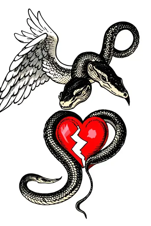 Snake Body With Angel Face Wrapping Its Tail Around A Broken Heart