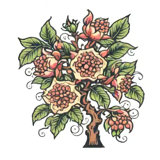 A Traditional Style Pomegranate Tree With Vibrant Blossoms