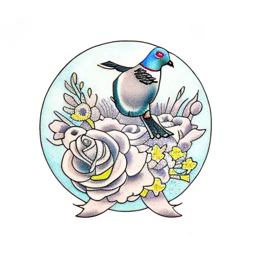 Pigeon In A Circle Of Flowers