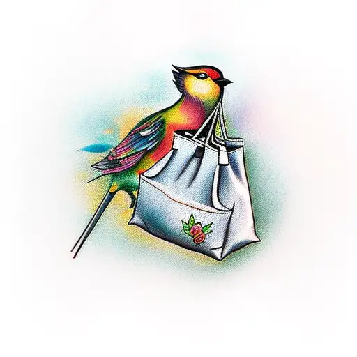 Bird Carrying A Bag Full Of Flowers