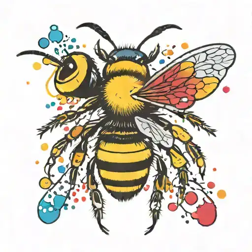 An Intricate Design Of A Worker Bee Surrounded By Colorful Yarn And Paint Splatters