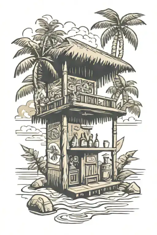 Tiki Bar On Tropical Beach Scene