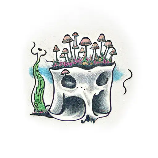 Cartoon Graffitti Guy Sitting Next To Grave With Mushrooms Growing Out Of Grave