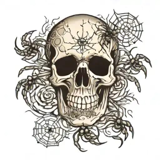 Skull And Spiders Surrounding