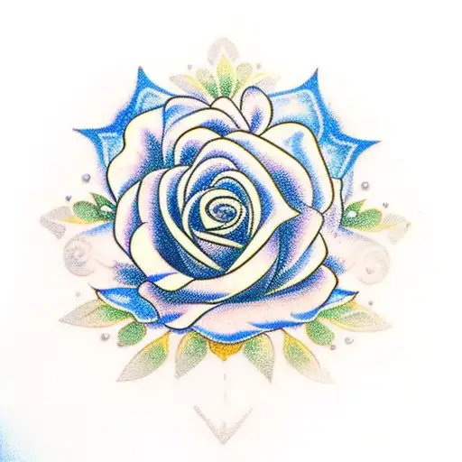 Blue Rose Flower With Filigree Ormaments