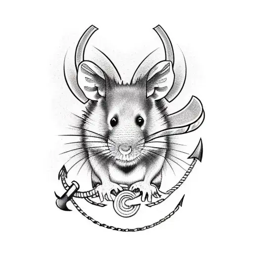 Create A Vertical Sleeve Using Old School Line Work Of A Rat And Wolk Intertwined Around A Anchor