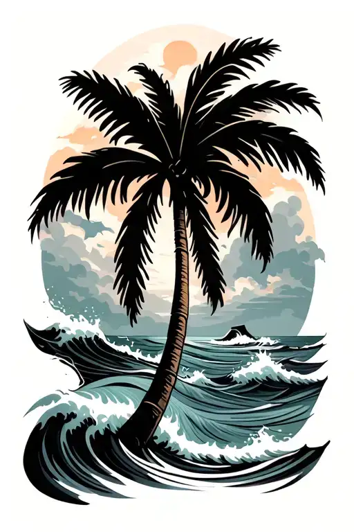 Palm Tree And Ocean Waves
