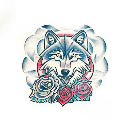 Wolf With Anchor And Roses