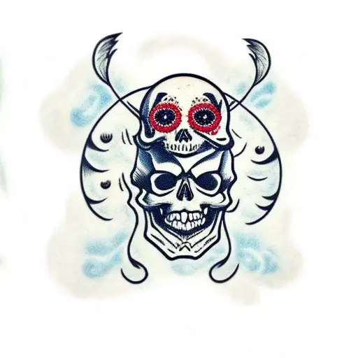 Skull With Hair Withering And Bleeding Eyes