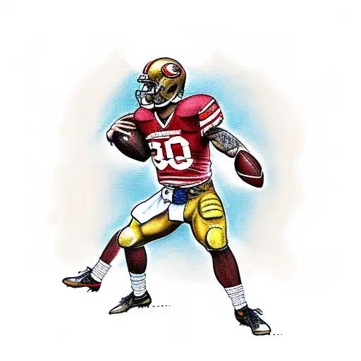 A Traditional-style Tattoo Of A Football Player In A 49Ers Uniform