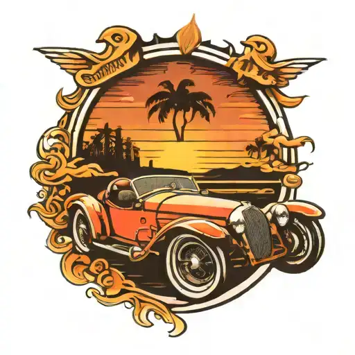 A Sleek Sports Car Racing Into A Vibrant Sunset