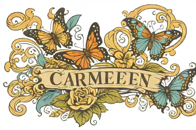 Carmen Name With Butterflies And Swirls Ocean