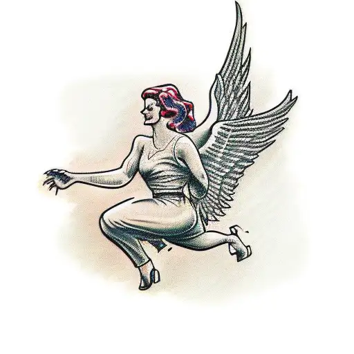 Female Angel Diving Downwards