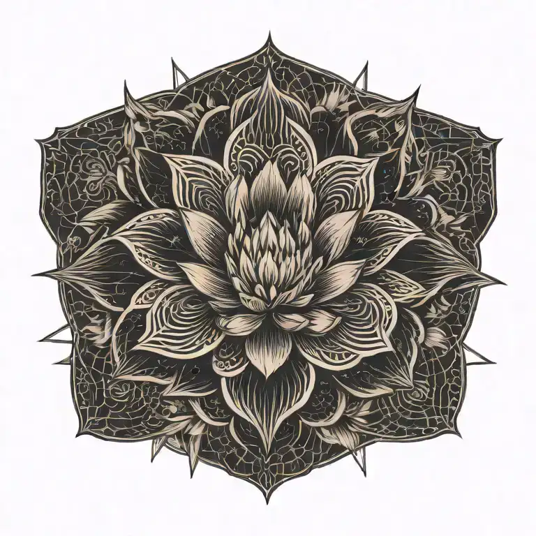 Lotus Flower Geometric Black Flowers Floating Symetrical Grid Lines Falling Clouds Storm