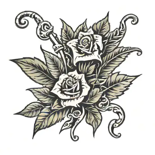 A Traditional Tattoo Of A Plant Morphing Into A Musical Staff With Puzzle Pieces As Leaves