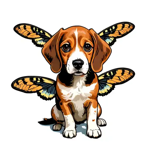Create An Old School Tattoo Of A Beagle Dog With Moth Wings
