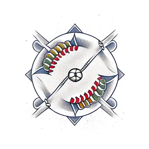 Traditional Style Baseball Diamond With Crossed Bats