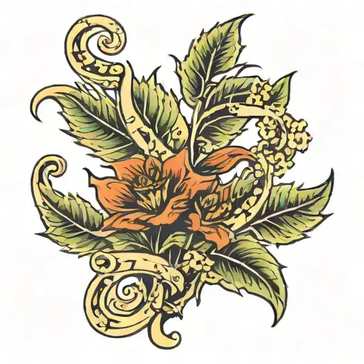 A Traditional Tattoo Of A Plant Morphing Into A Musical Staff With Puzzle Pieces As Leaves