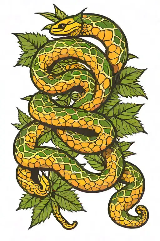 Snake And Marijuana Leaves