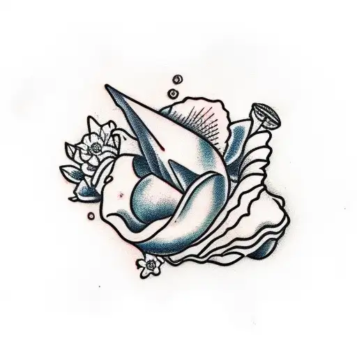 Conch Shell With Flowers And Color