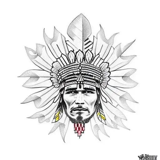 Intricate Dotwork Design Of A Cherokee Indian Headdress With A Crown Incorporated