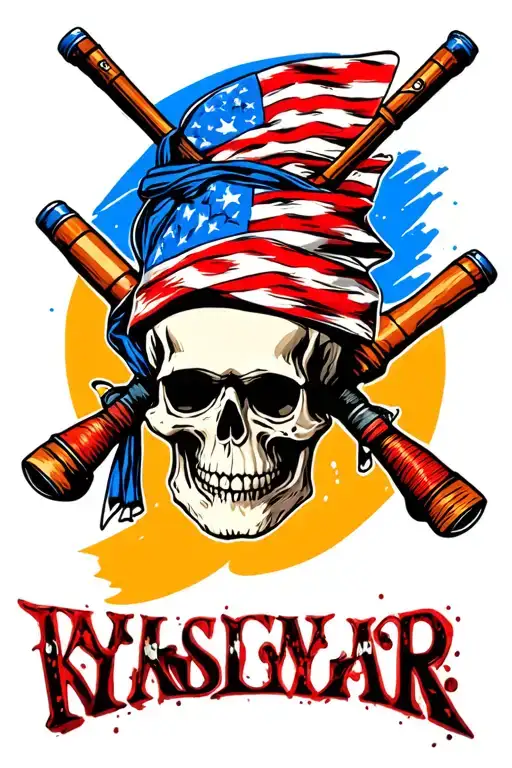 Skull With American Flag Bandana Fishing Poles Crossed