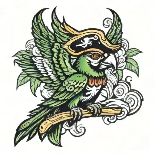 Pirate Parrot Old School Tattoo Design Incorporating Elements