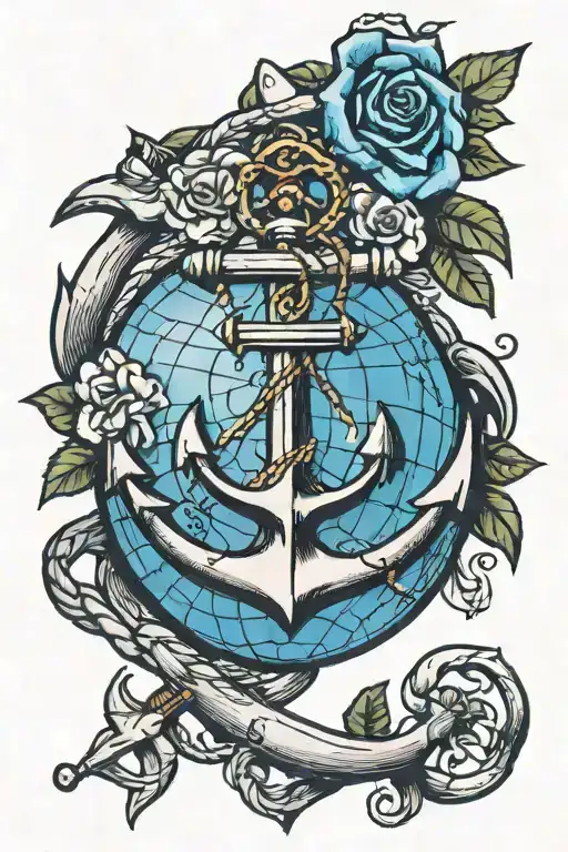 Globe And Anchor With Flowers