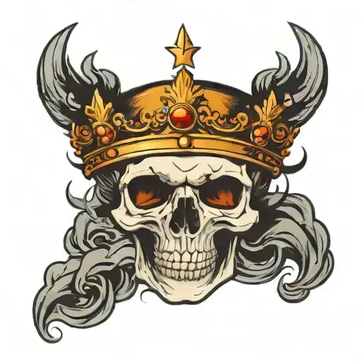 Skull With A Crown Between Smoke