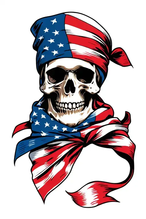 Skull With American Flag Bandana That Is Rolled