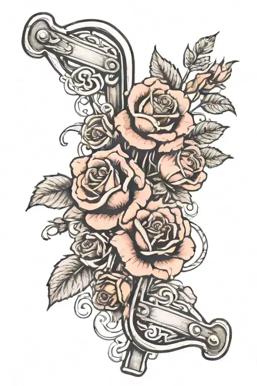A Realism Design Of A Weightlifting Belt With Roses And Barbells Intertwined In The Pattern