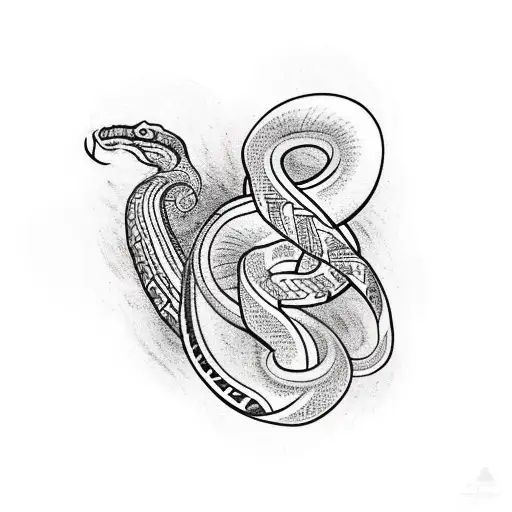 Polynesian Tribal Snake Wrapped Around A Flower