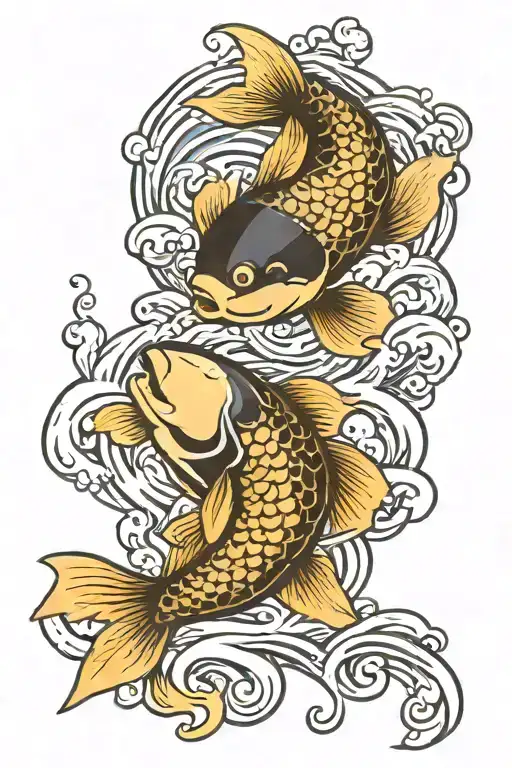Two Carps Like Ying Yang With Water Waves