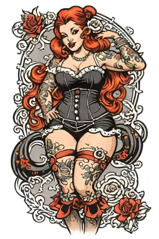 Chubby Redhead Goth Pinup Girl Standing Sexy