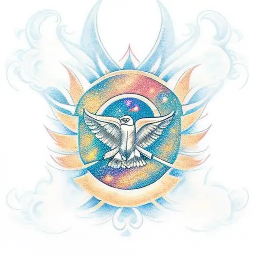 Traditional-style Tattoo Featuring A Soaring Eagle Against A Backdrop Of Swirling Galaxies