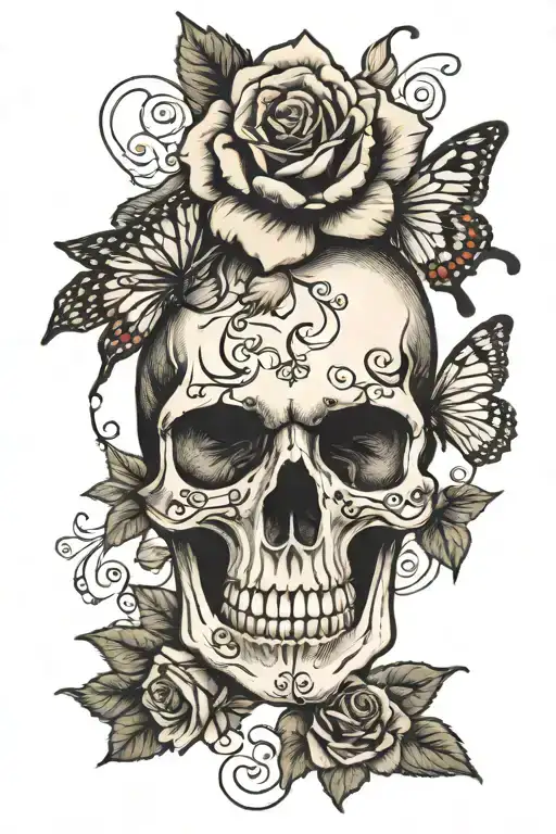 Skull And Rose Butterfly