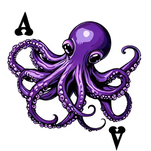 Purple Octopus In The Center Of An Ace Of Spades 8 Ball