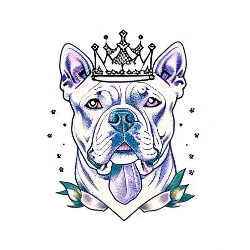 Pitbull Dog Sitting In A Lavender Field With A Crown Of Roses