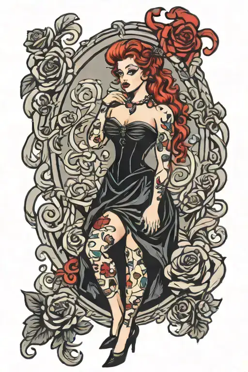 Curvy Redhead Goth Pinup Girl Standing