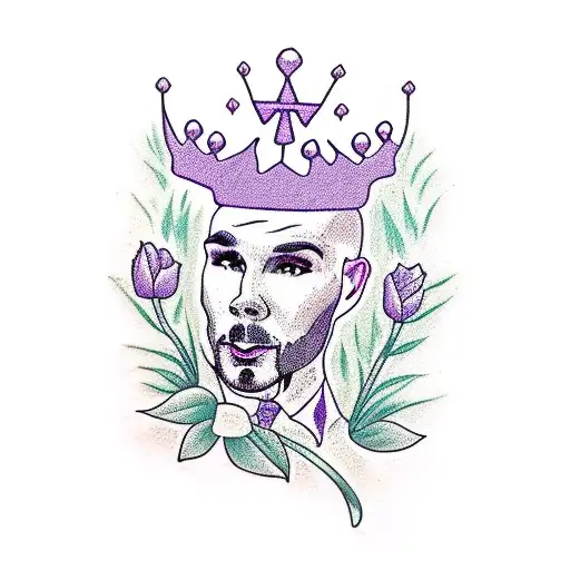 Pitbull Sitting In A Lavender Field With A Crown Of Roses