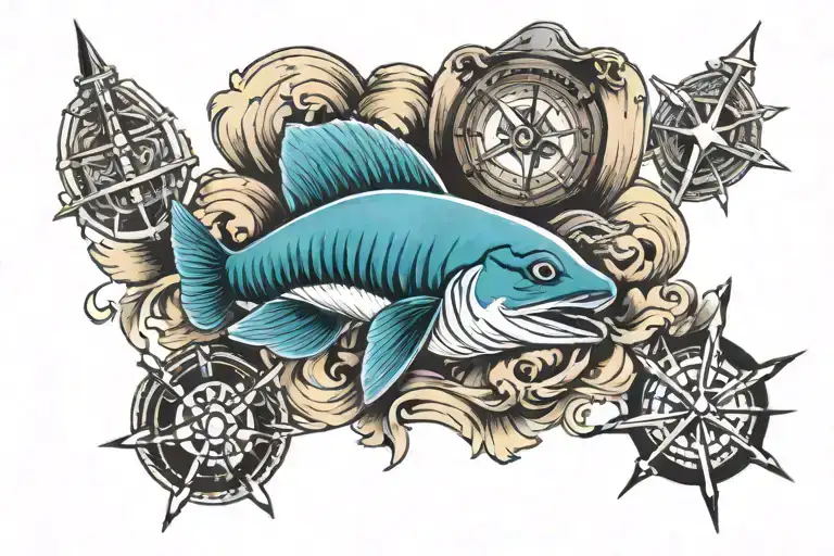 Sleeve In Marine Style Of Realism And Graphics