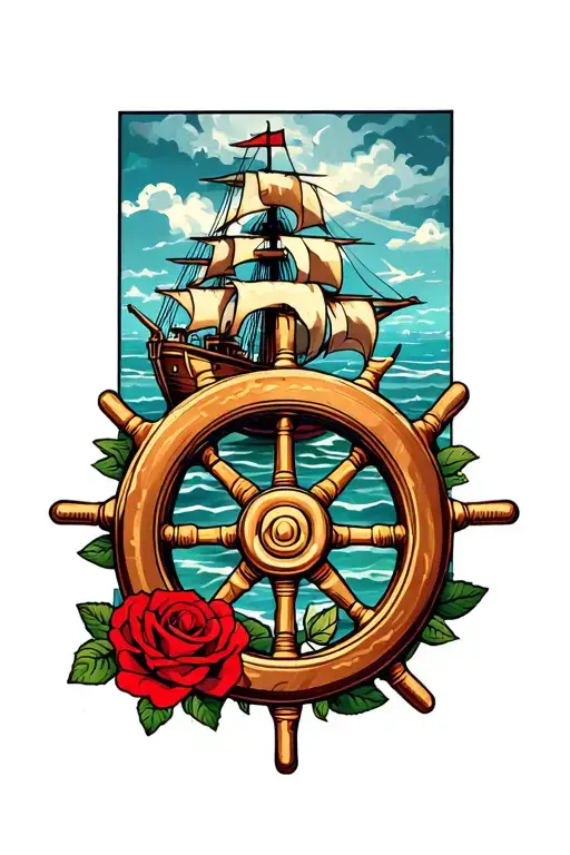 Ship Wheel And Roses