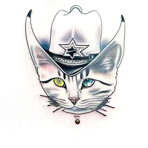 Calico Cat Head With Cowboy Hat